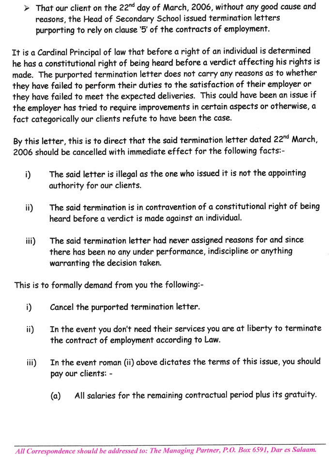 Page two of our lawyer's letter to the Chair of AKES,T regarding our termination