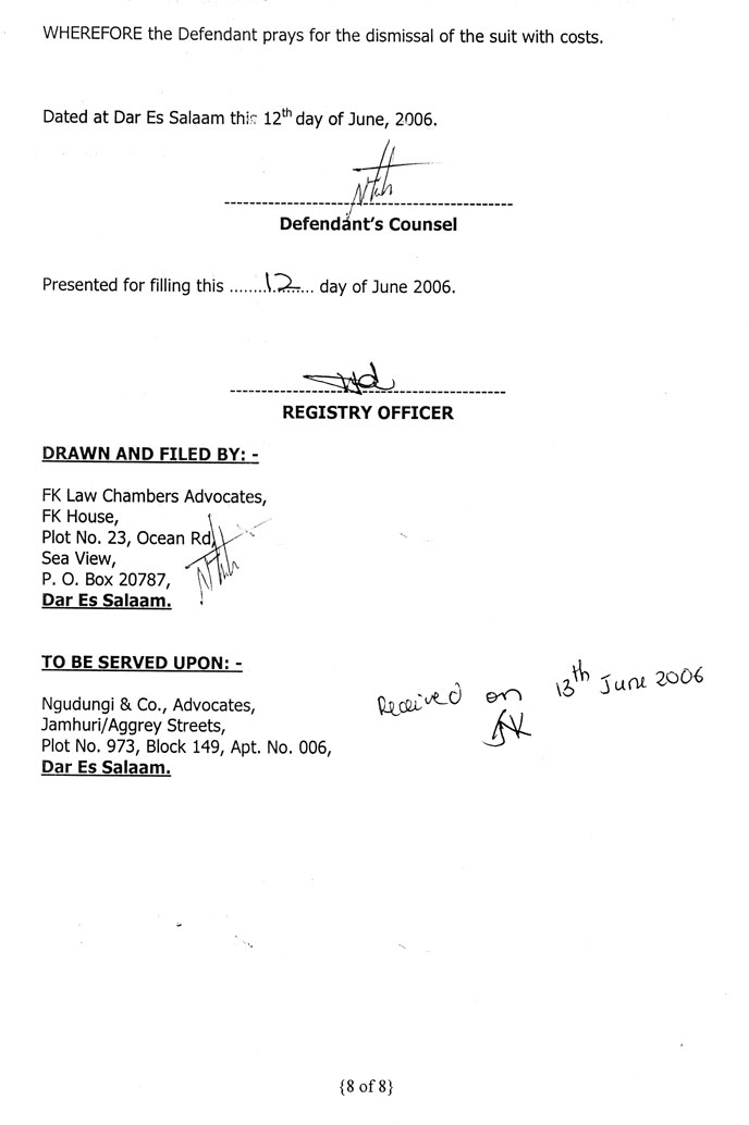 The eighth page of the defendant's preliminary objections to our suit