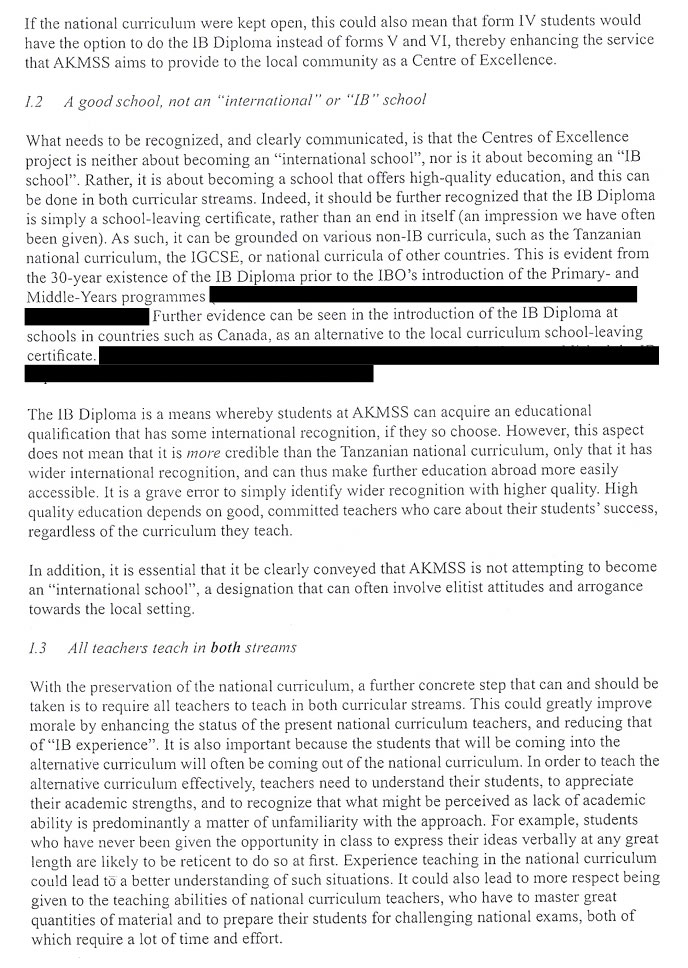 Page 2 of a report outlining suggestions for improvement at AKMSS