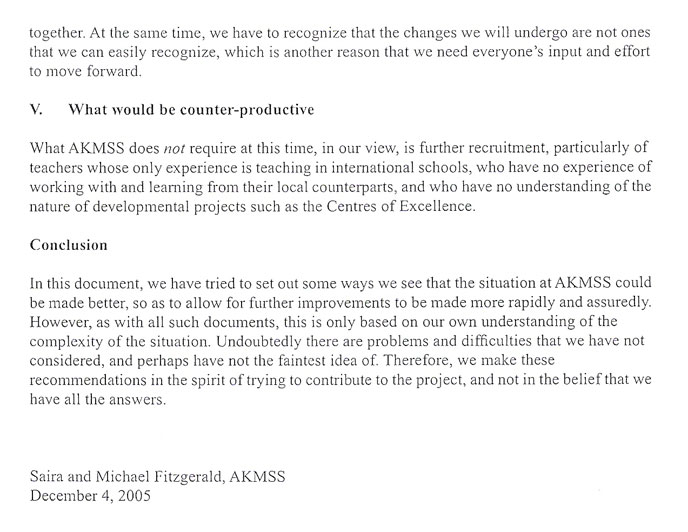 Page 6 of a report outlining suggestions for improvement at AKMSS