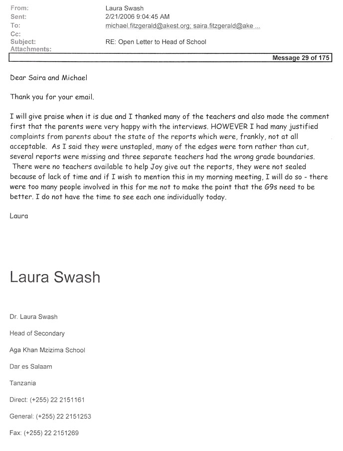 An email from the Head of School regarding her manner of addressing teachers